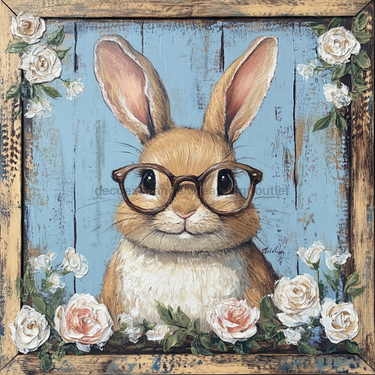 Easter Sign, Bunny in Glasses,, DCO-12664, Sign For Wreath, 10x10